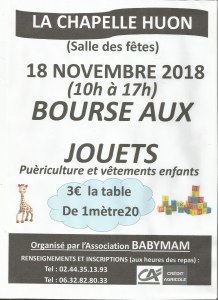 72 : La Chapelle-Huon - Bourse aux jouets, puériculture et vêtements enfants