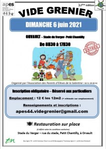 12ème VIDE-GRENIER APES Dimanche 6 juin 2021 à Orvault (Stade du Verger)