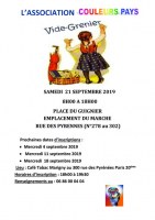 Vide grenier organisé par l'association Couleurs pays samedi 21 Septembre 2019