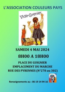 Vide grenier Couleurs Pays samedi 4 mai 2024 Paris 20