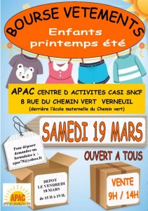 Bourse aux vétements enfants-ados printemps-été et matériel de puériculture