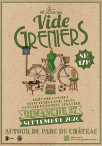 Vide-greniers le 27/9/2026 à Villecresnes (94) comme chaque année dans les rues entre...