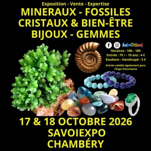 7ème Salon Minéraux Fossiles Cristaux & Bien-Être Bijoux et Gemmes  + Exposition Dinomania
