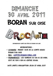 Brocante de Printemps le 30 avril 2017 Boran sur Oise