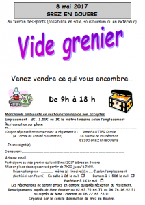 Vide Grenier Grez en Bouère en salle, sous barnum ou en extérieur